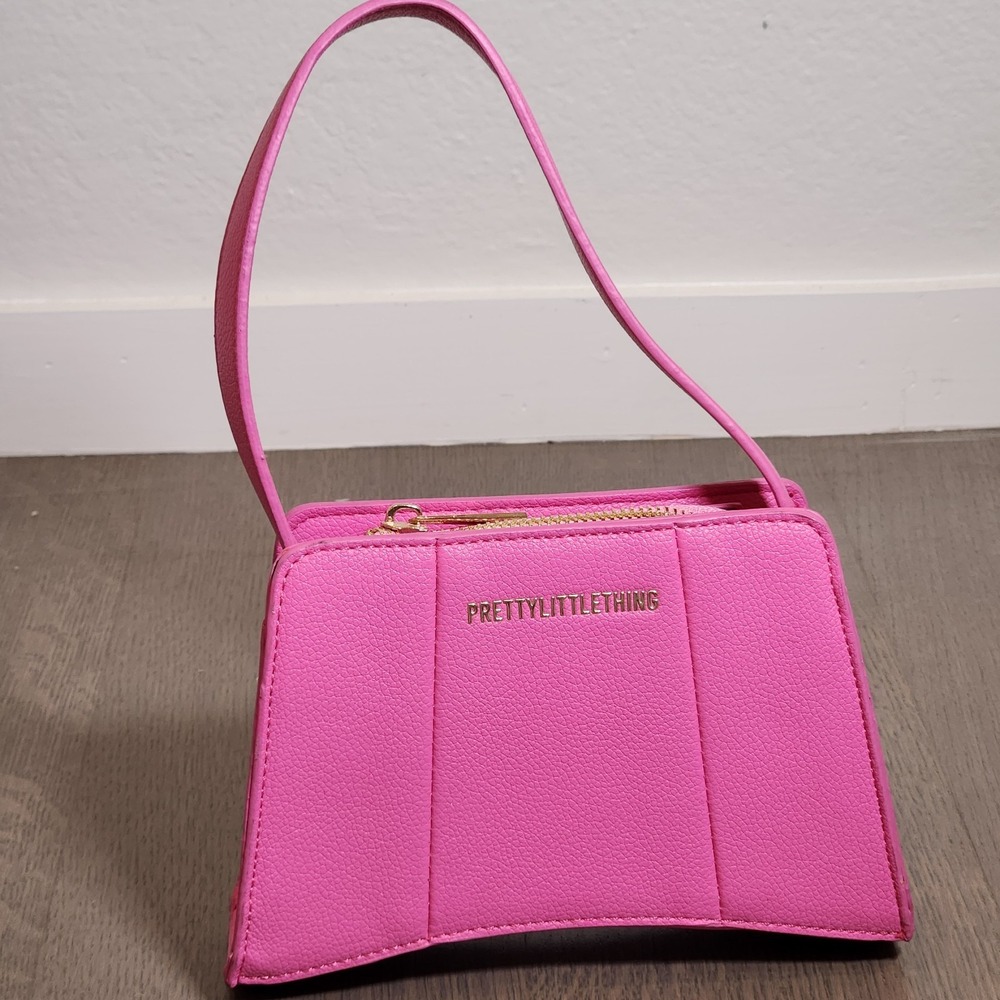 Prettylittlething Bright Pink Structured Top Handle Shoulder Bag Gold Logo Mini